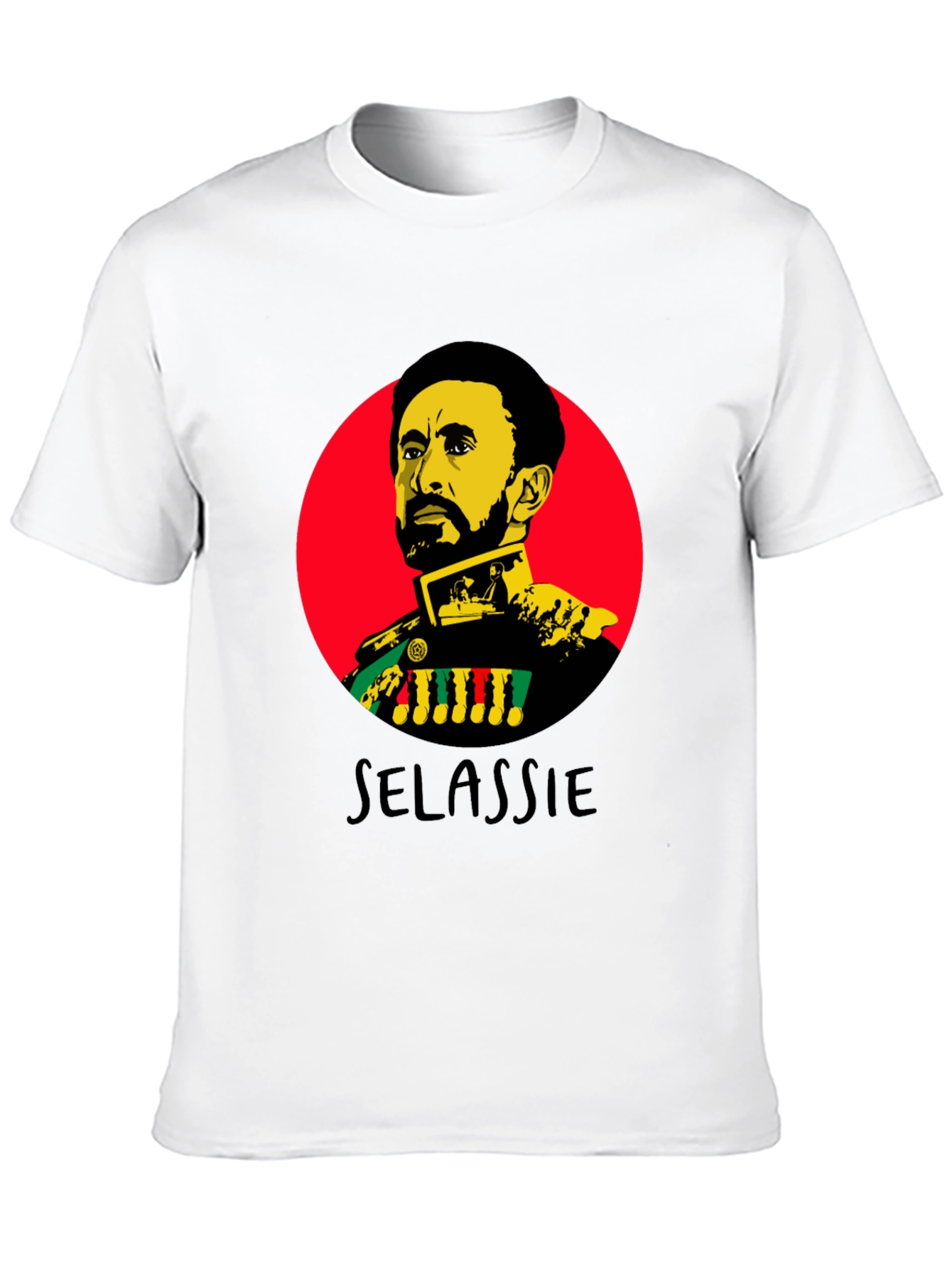 Haile Selassie Portrait Graphic Black T-Shirt