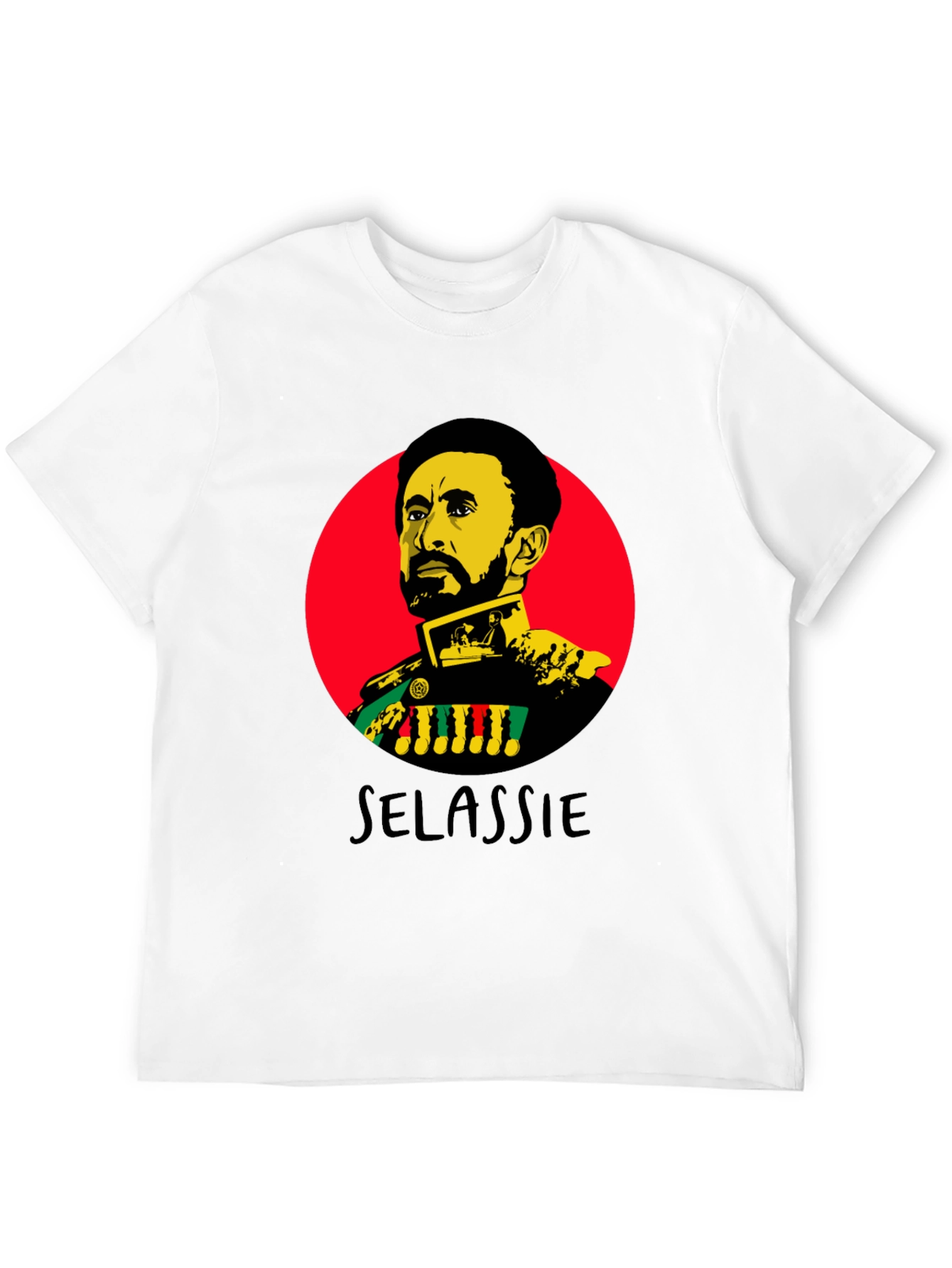 Haile Selassie Portrait Graphic Black T-Shirt