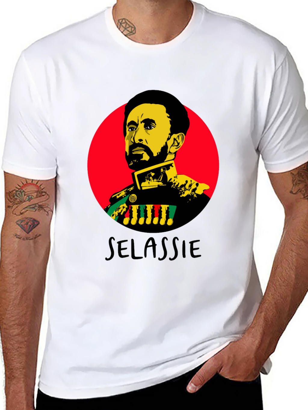Haile Selassie Portrait Graphic Black T-Shirt