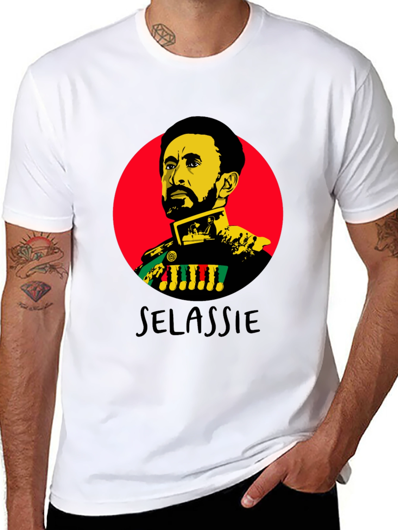 Haile Selassie Portrait Graphic Black T-Shirt