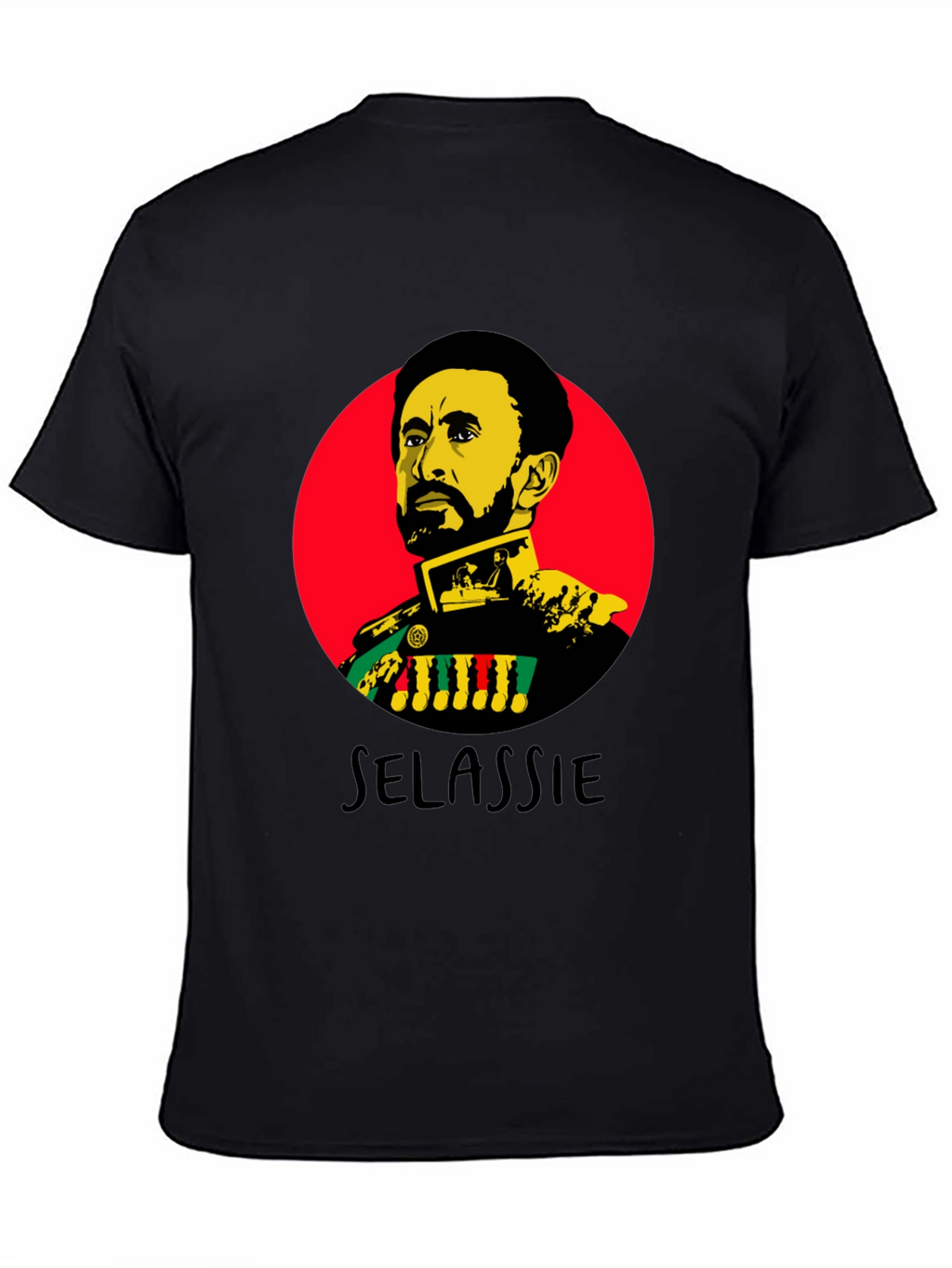 Haile Selassie Portrait Graphic Black T-Shirt