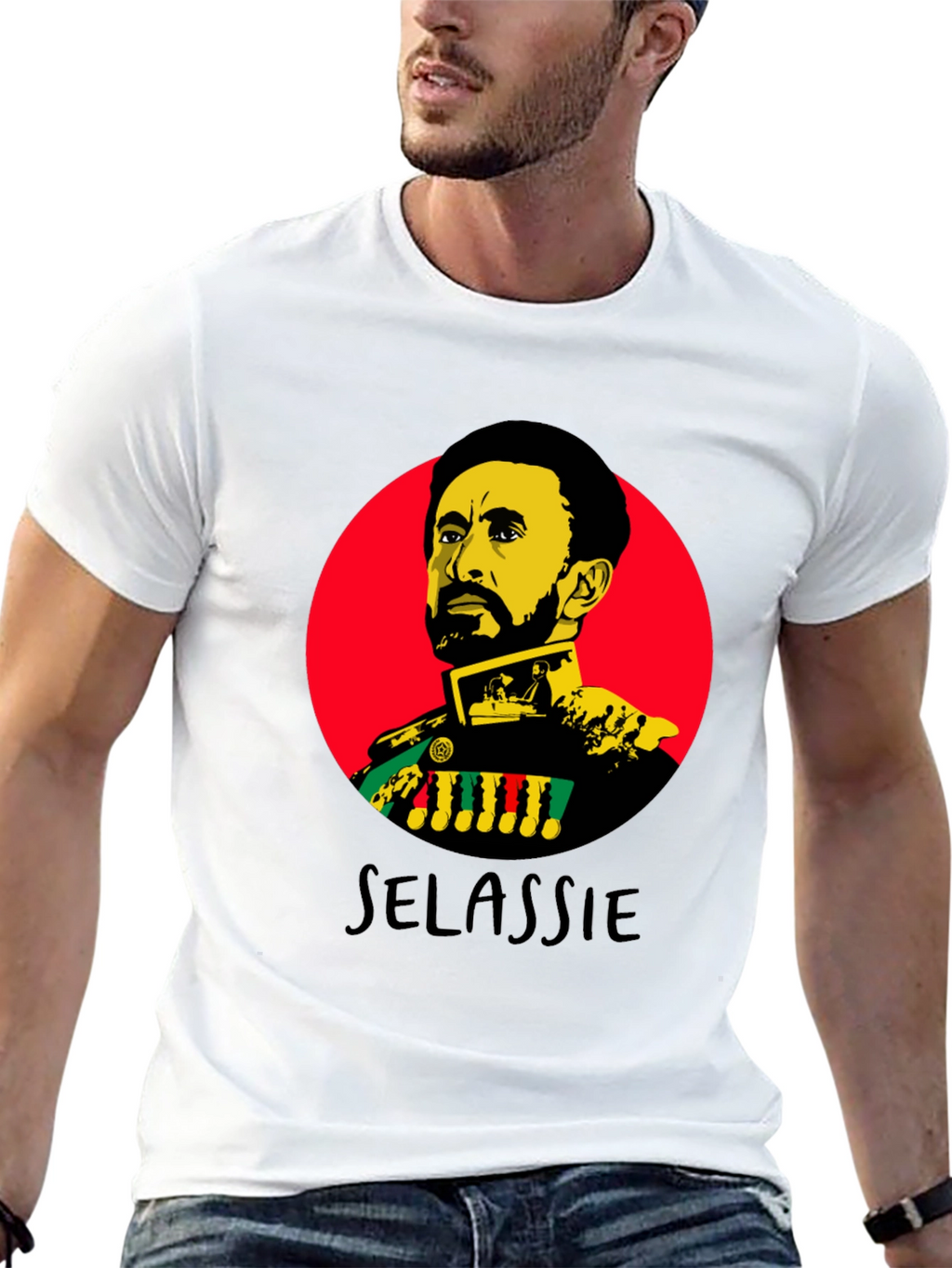 Haile Selassie Portrait Graphic Black T-Shirt