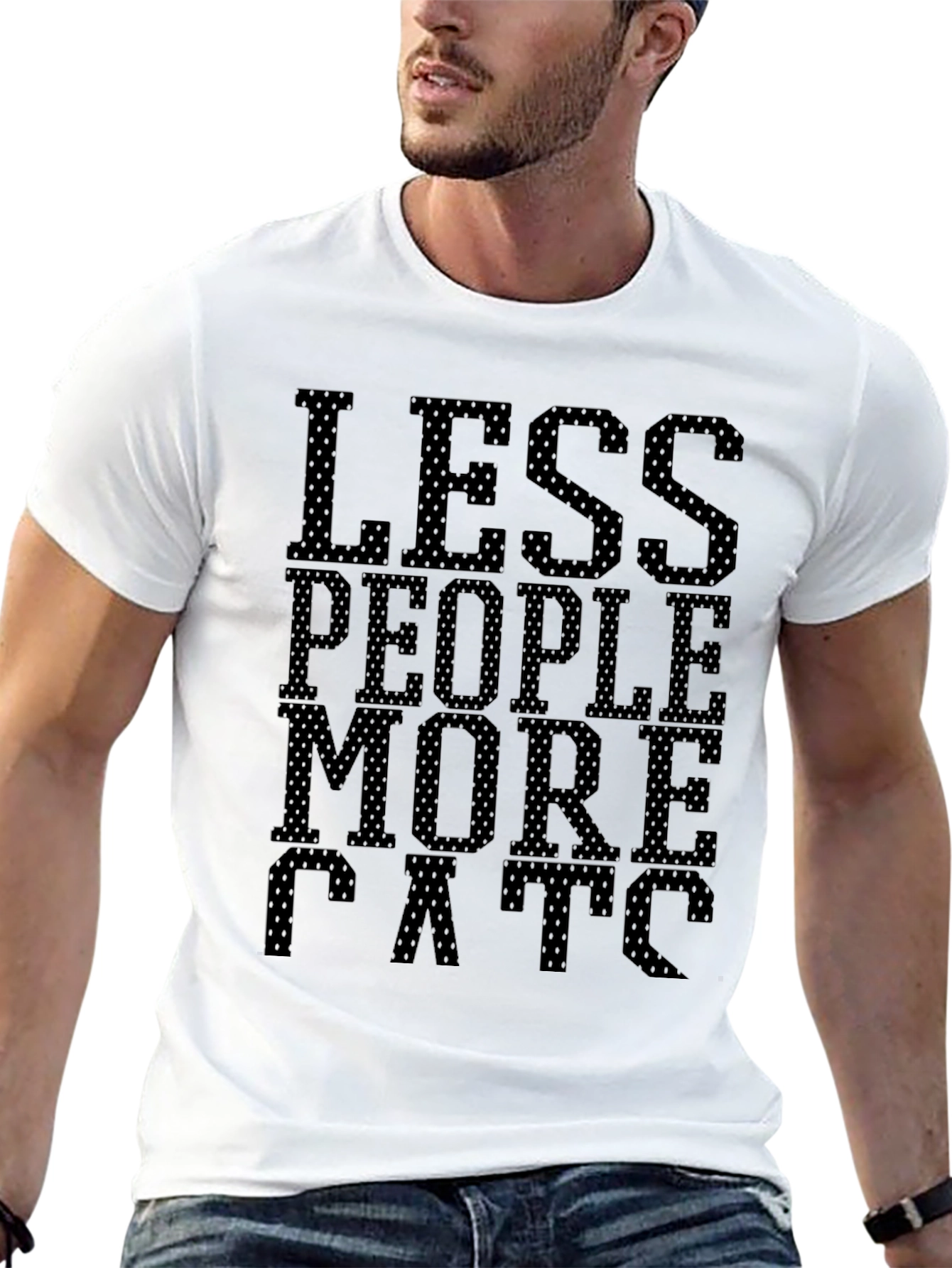Less People More Cats Graphic T-Shirt - Black