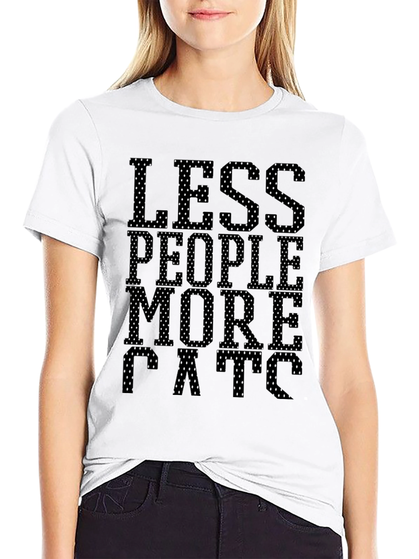 Less People More Cats Graphic T-Shirt - Black