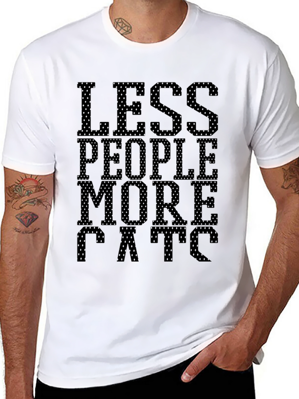 Less People More Cats Graphic T-Shirt - Black