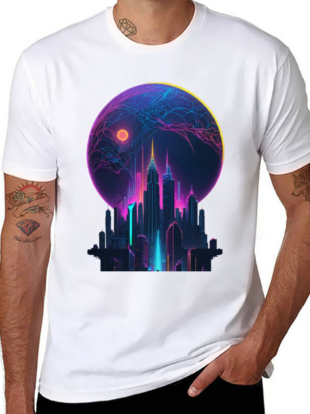 Neon Cityscape Graphic T-Shirt