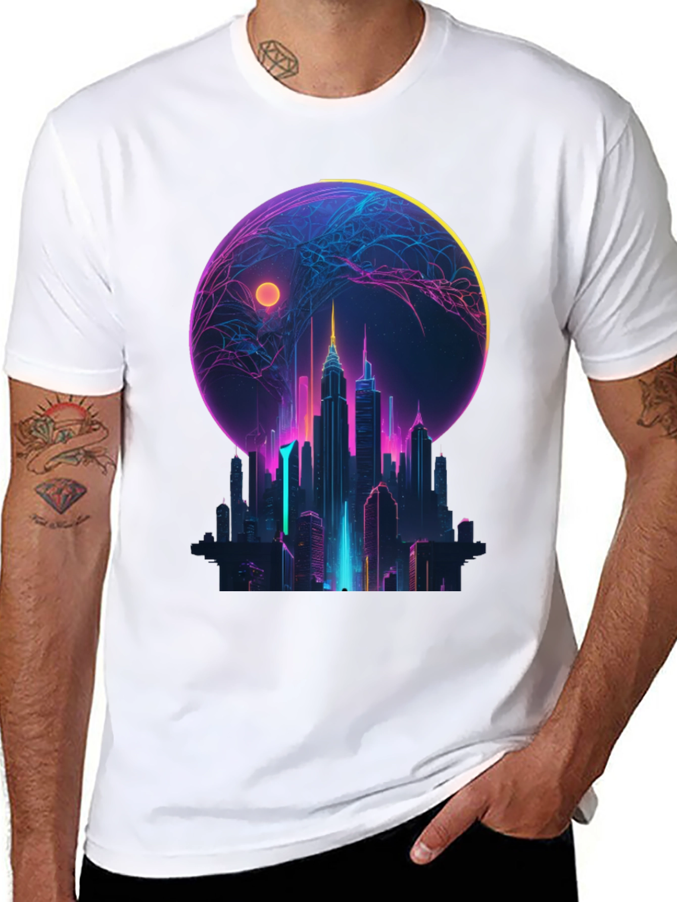 Neon Cityscape Graphic T-Shirt