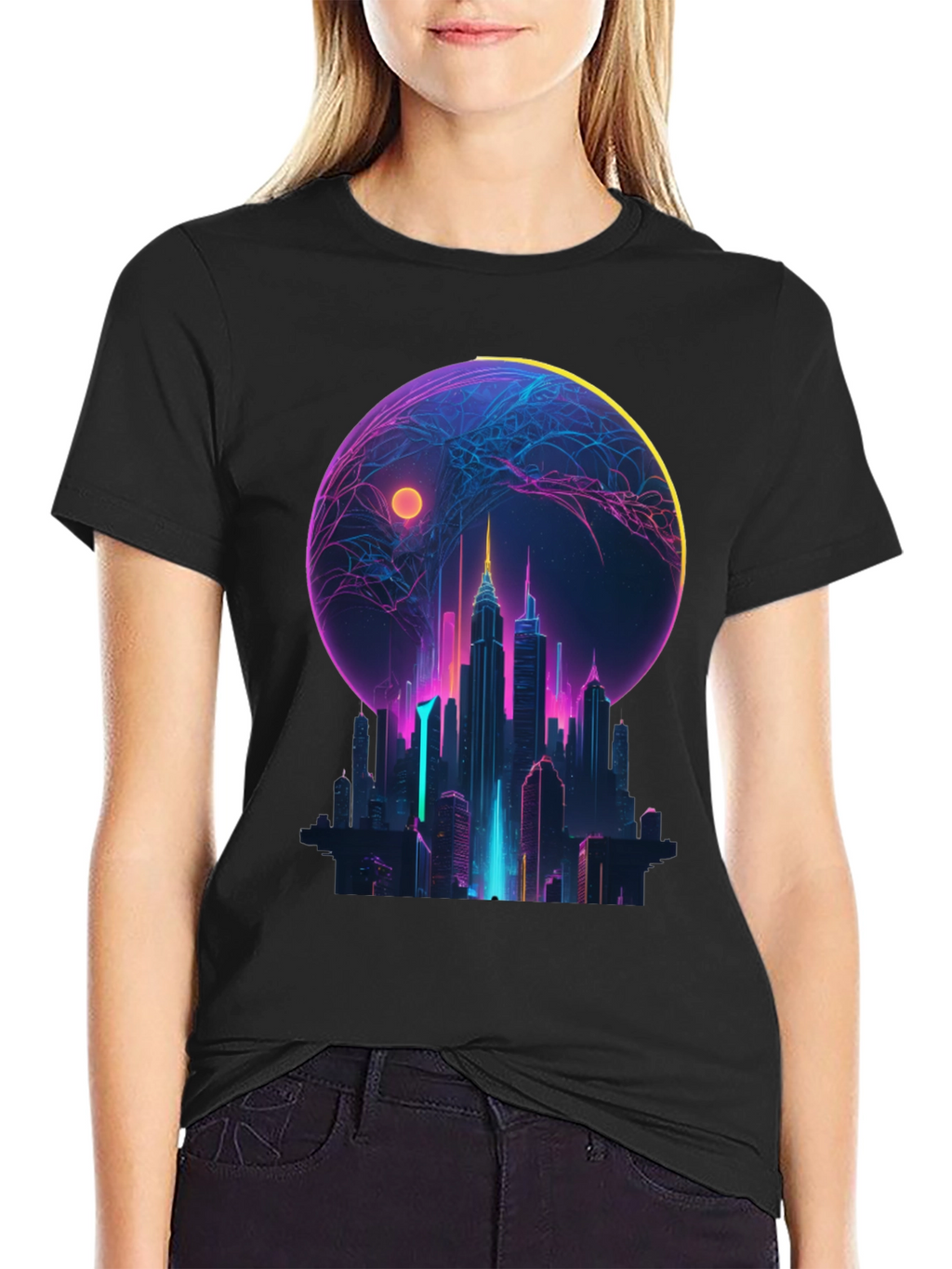 Neon Cityscape Graphic T-Shirt