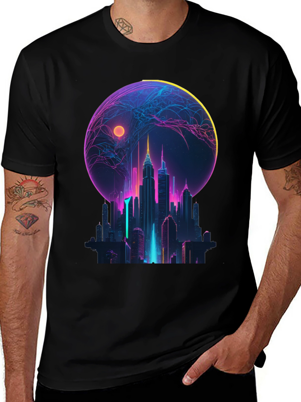 Neon Cityscape Graphic T-Shirt