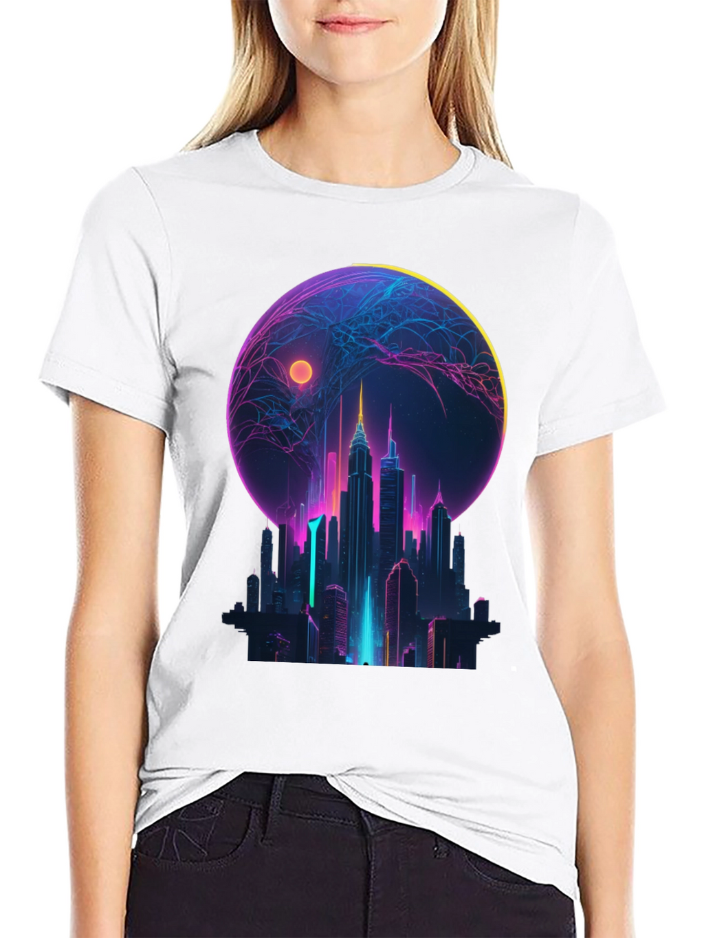 Neon Cityscape Graphic T-Shirt