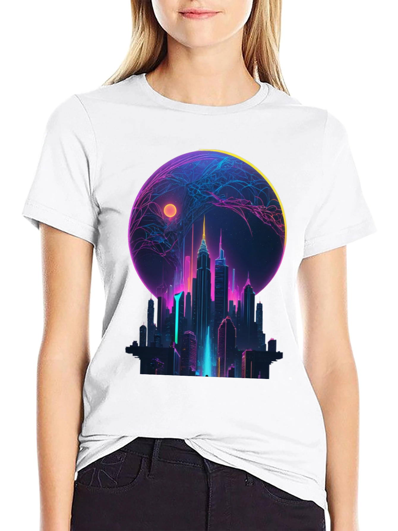 Neon Cityscape Graphic T-Shirt