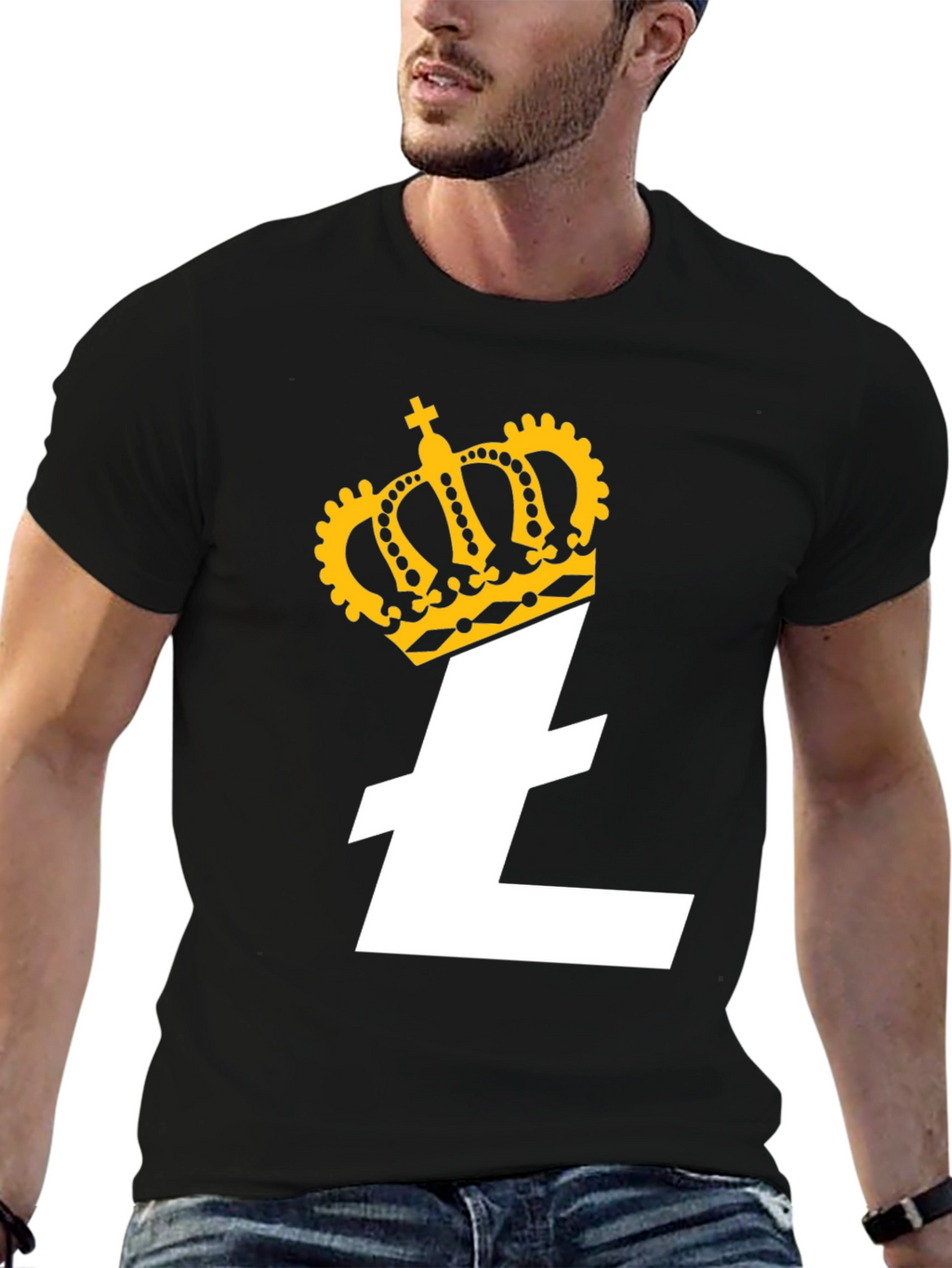 Crowned Litecoin Crypto Tee - Black Cotton T-Shirt