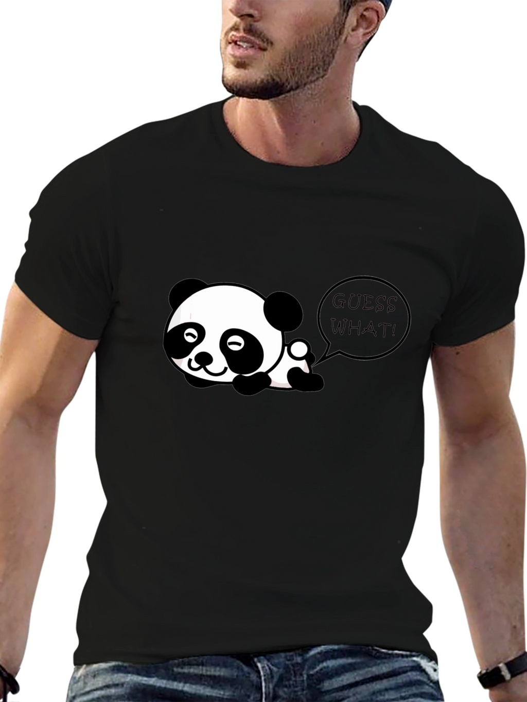 Cute Panda Guess What! Black T-Shirt