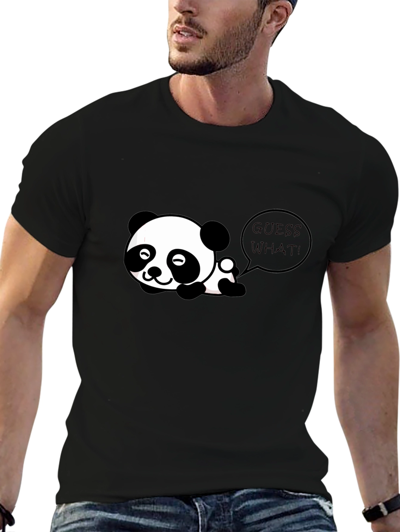 Cute Panda Guess What! Black T-Shirt