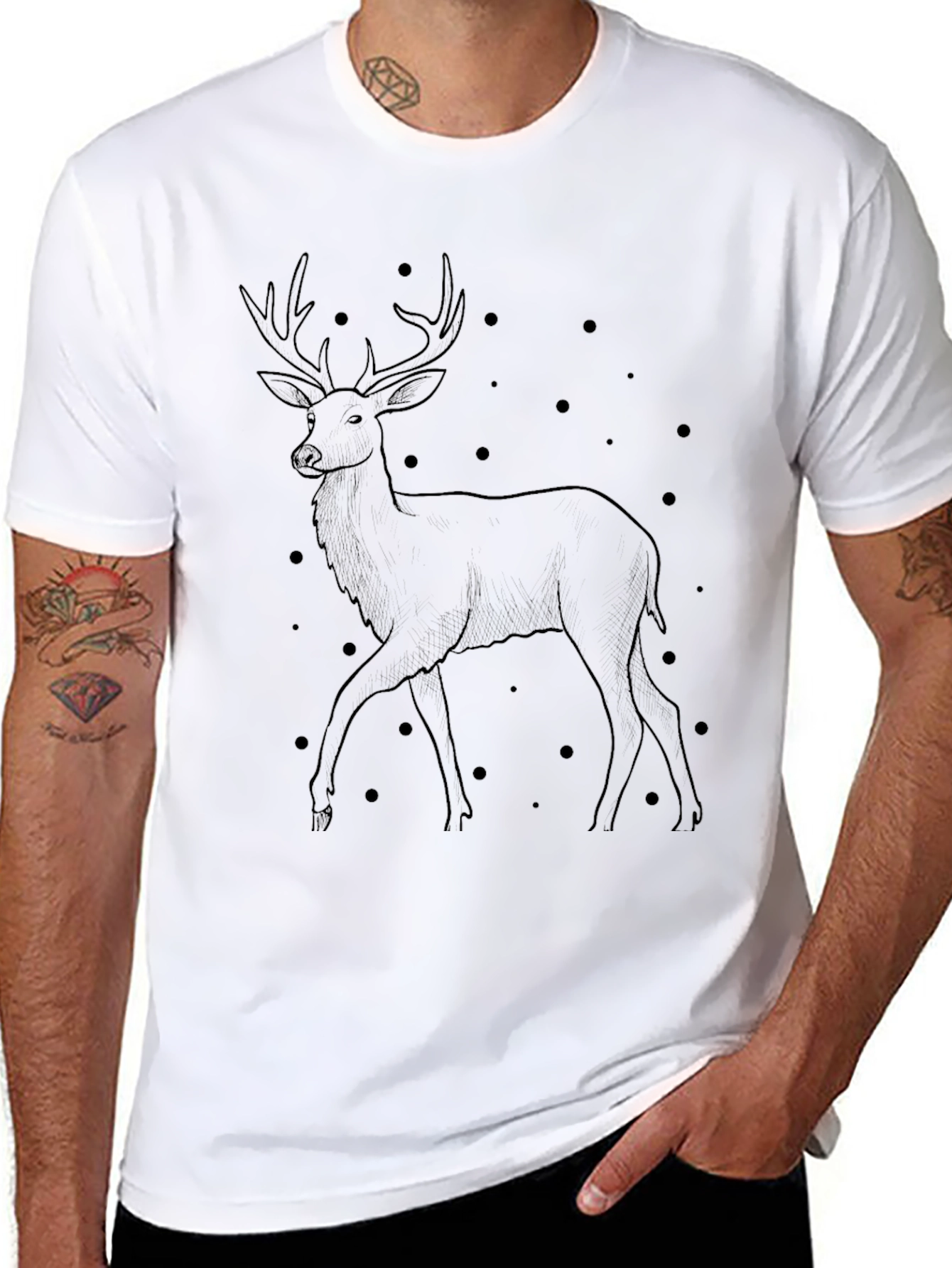 Mens Black Deer Graphic T-Shirt