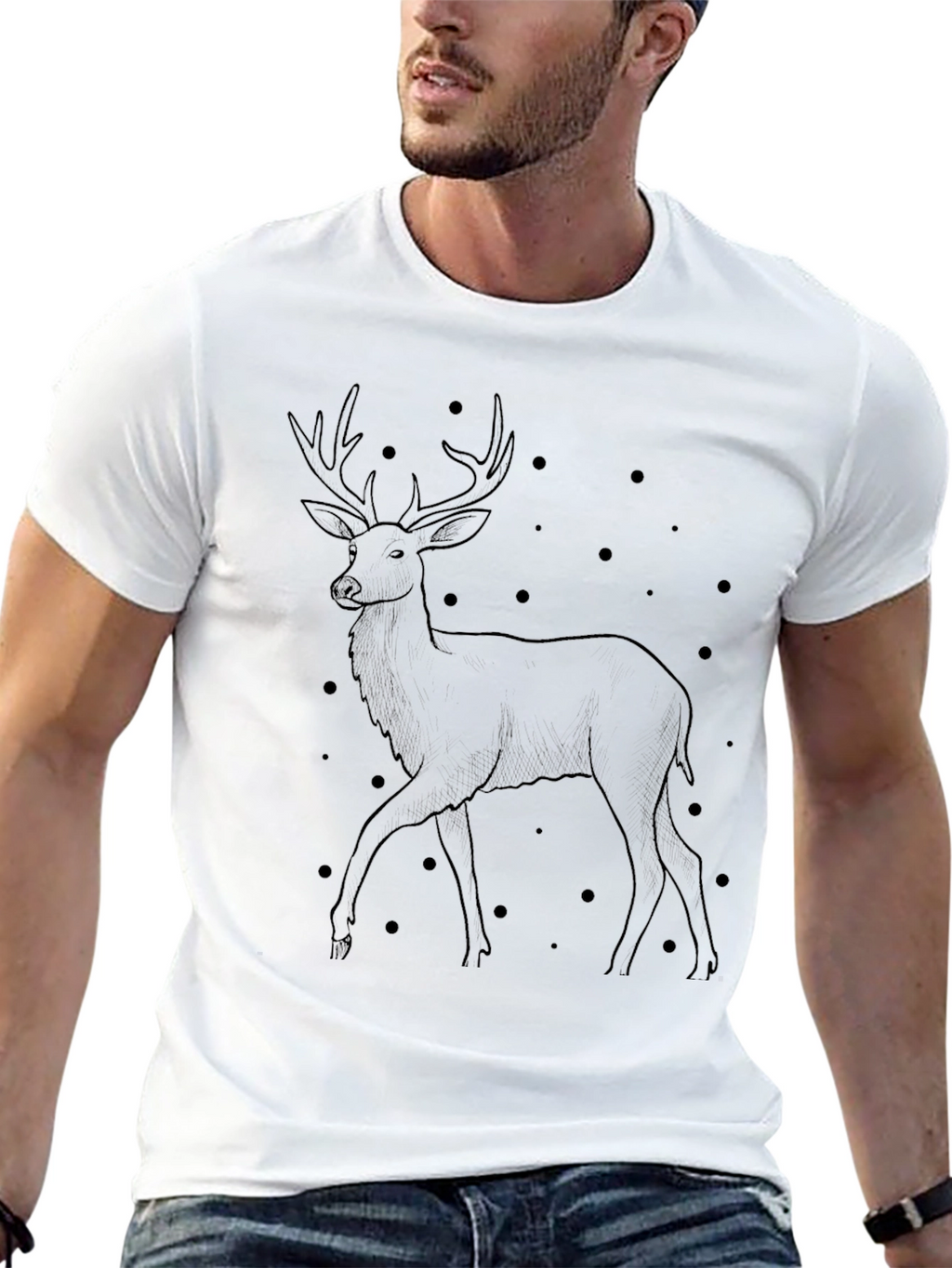 Mens Black Deer Graphic T-Shirt