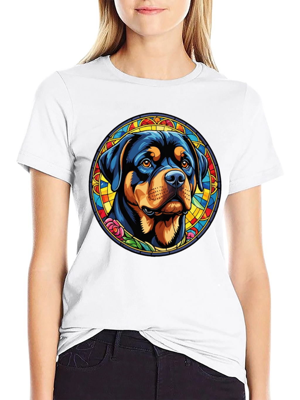 Rottweiler Stained Glass Graphic Tee - Black