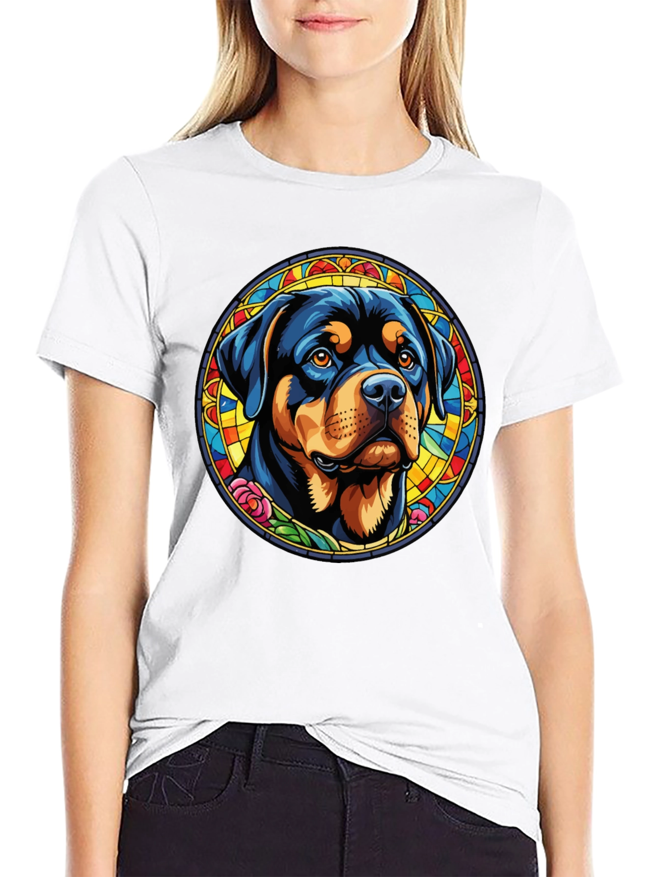 Rottweiler Stained Glass Graphic Tee - Black