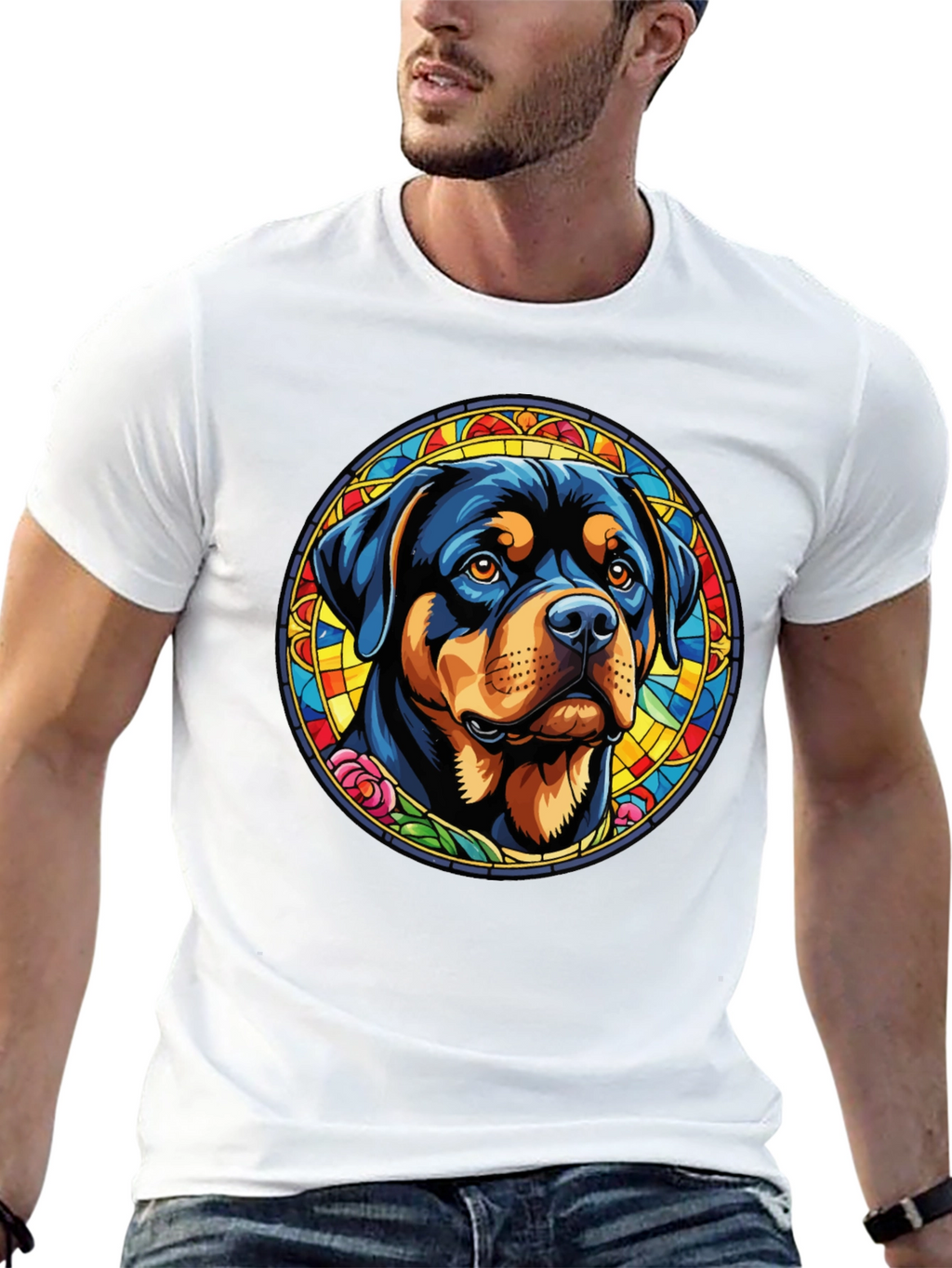 Rottweiler Stained Glass Graphic Tee - Black