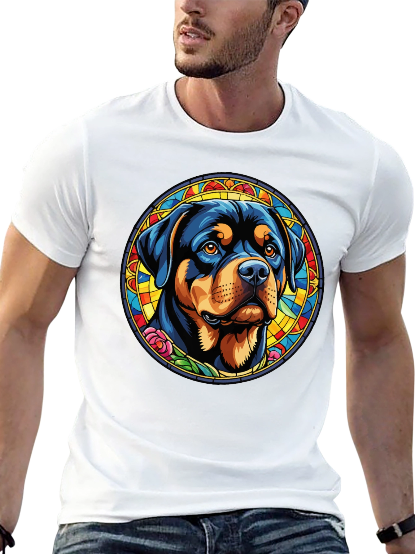 Rottweiler Stained Glass Graphic Tee - Black