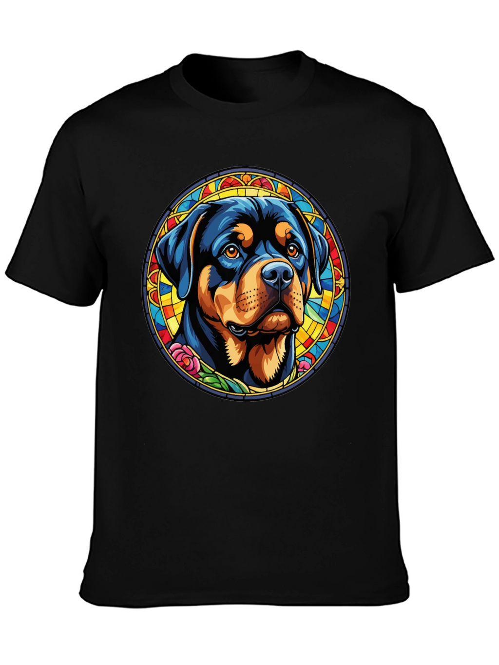 Rottweiler Stained Glass Graphic Tee - Black