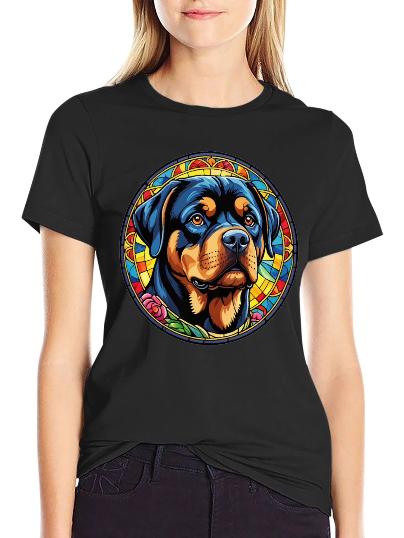 Rottweiler Stained Glass Graphic Tee - Black