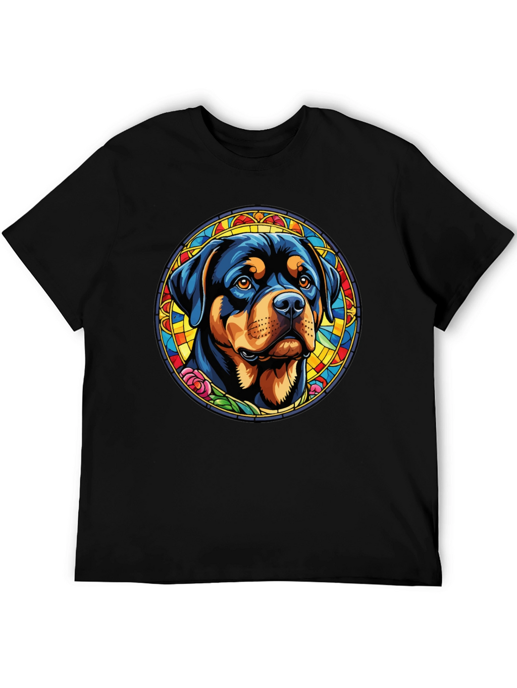 Rottweiler Stained Glass Graphic Tee - Black