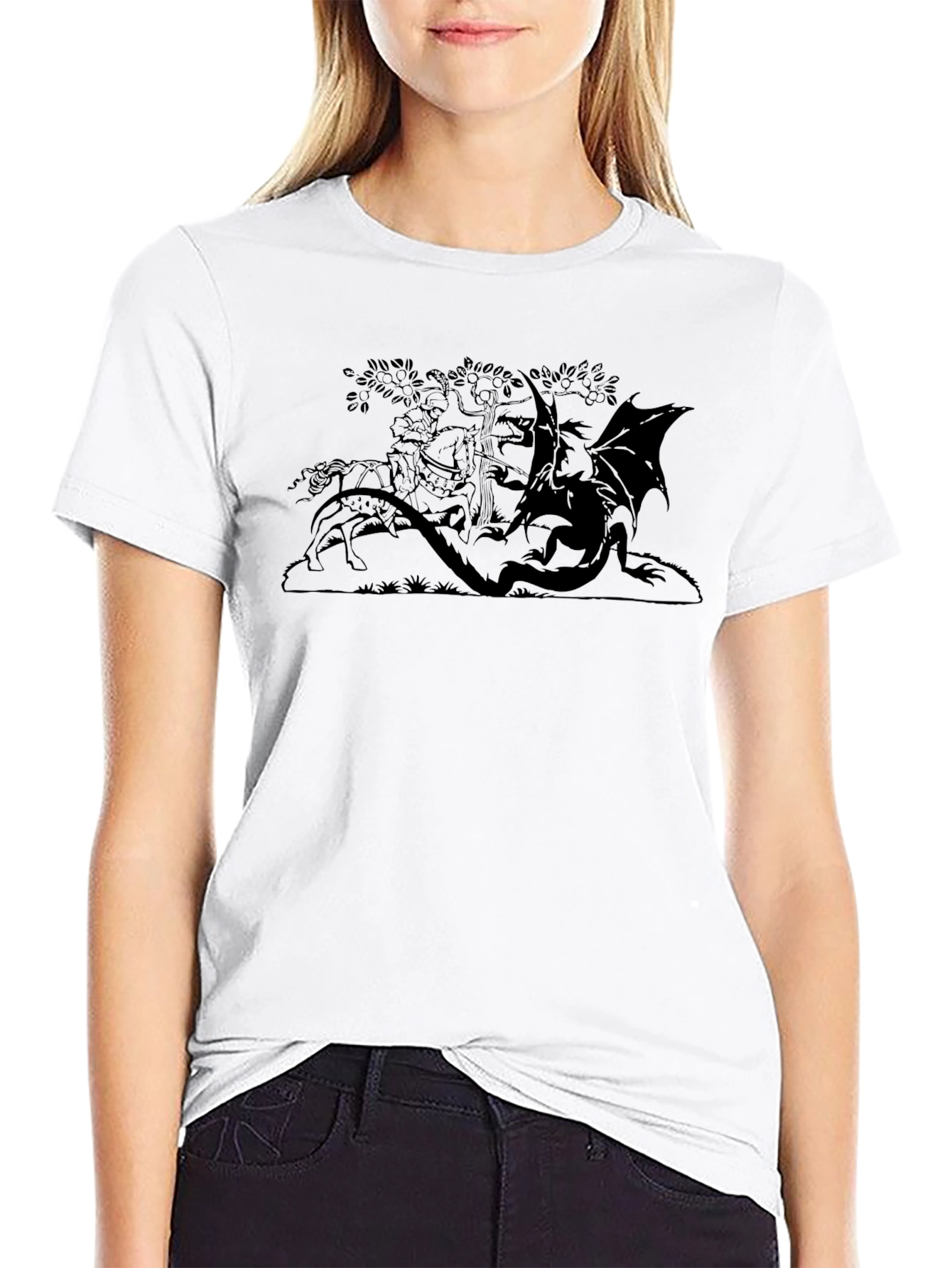 Knight and Dragon Graphic Tee - Black