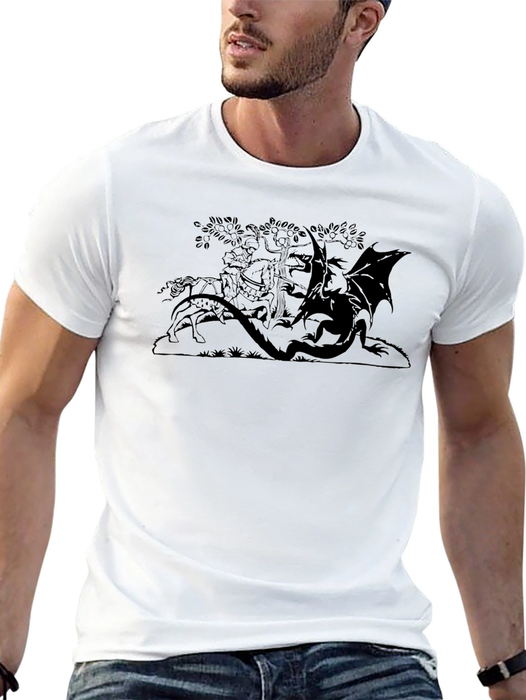 Knight and Dragon Graphic Tee - Black