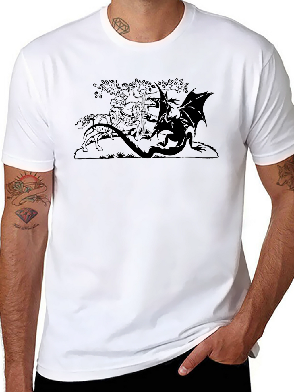 Knight and Dragon Graphic Tee - Black