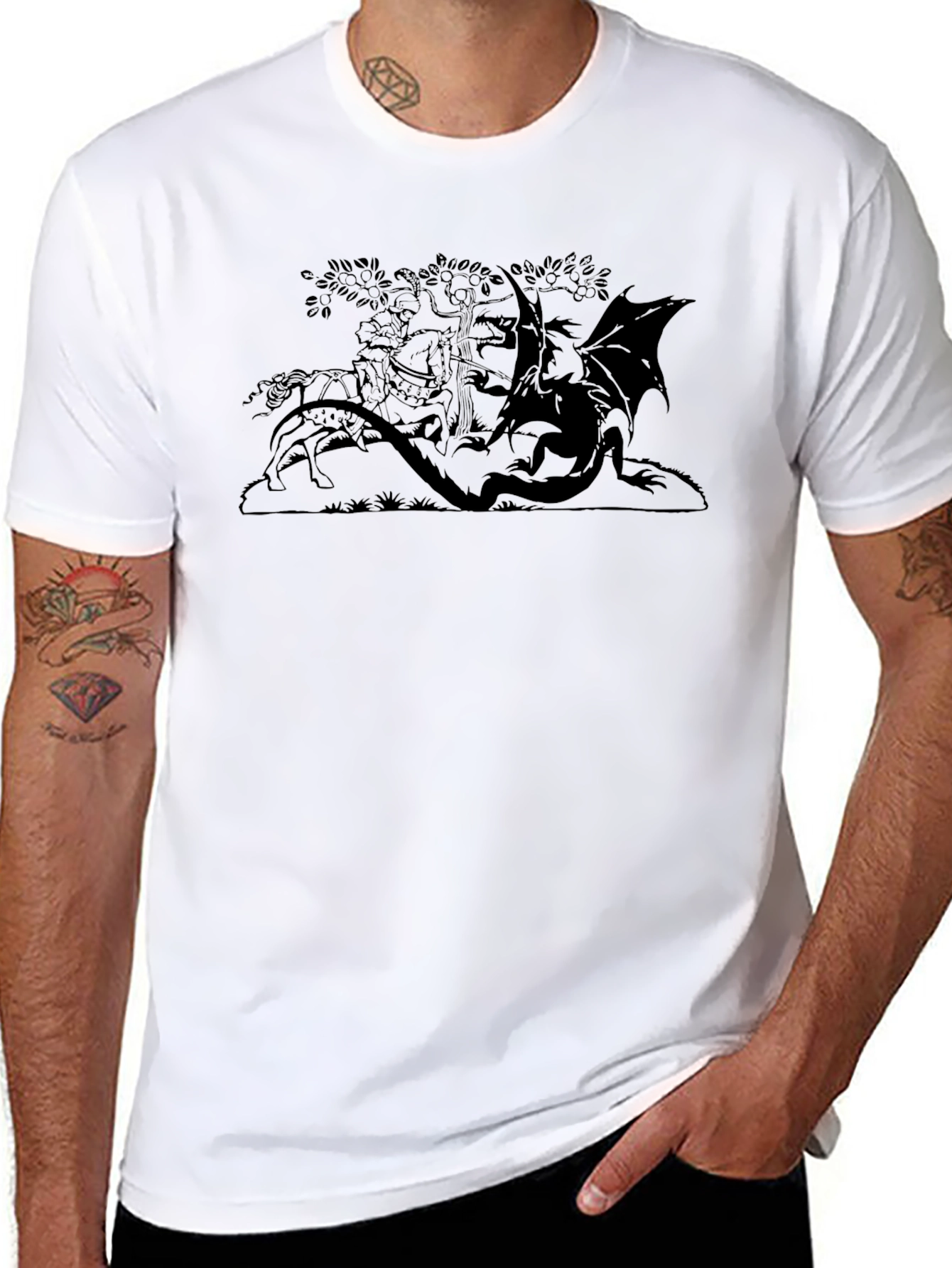 Knight and Dragon Graphic Tee - Black