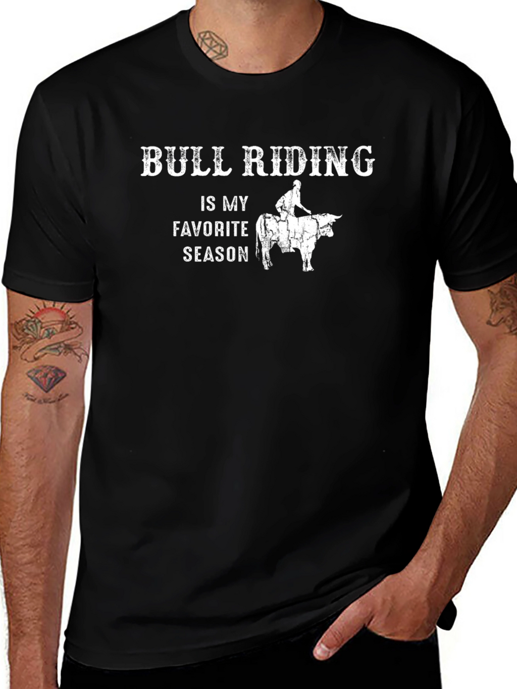 Bull Riding Favorite Season Black T-Shirt