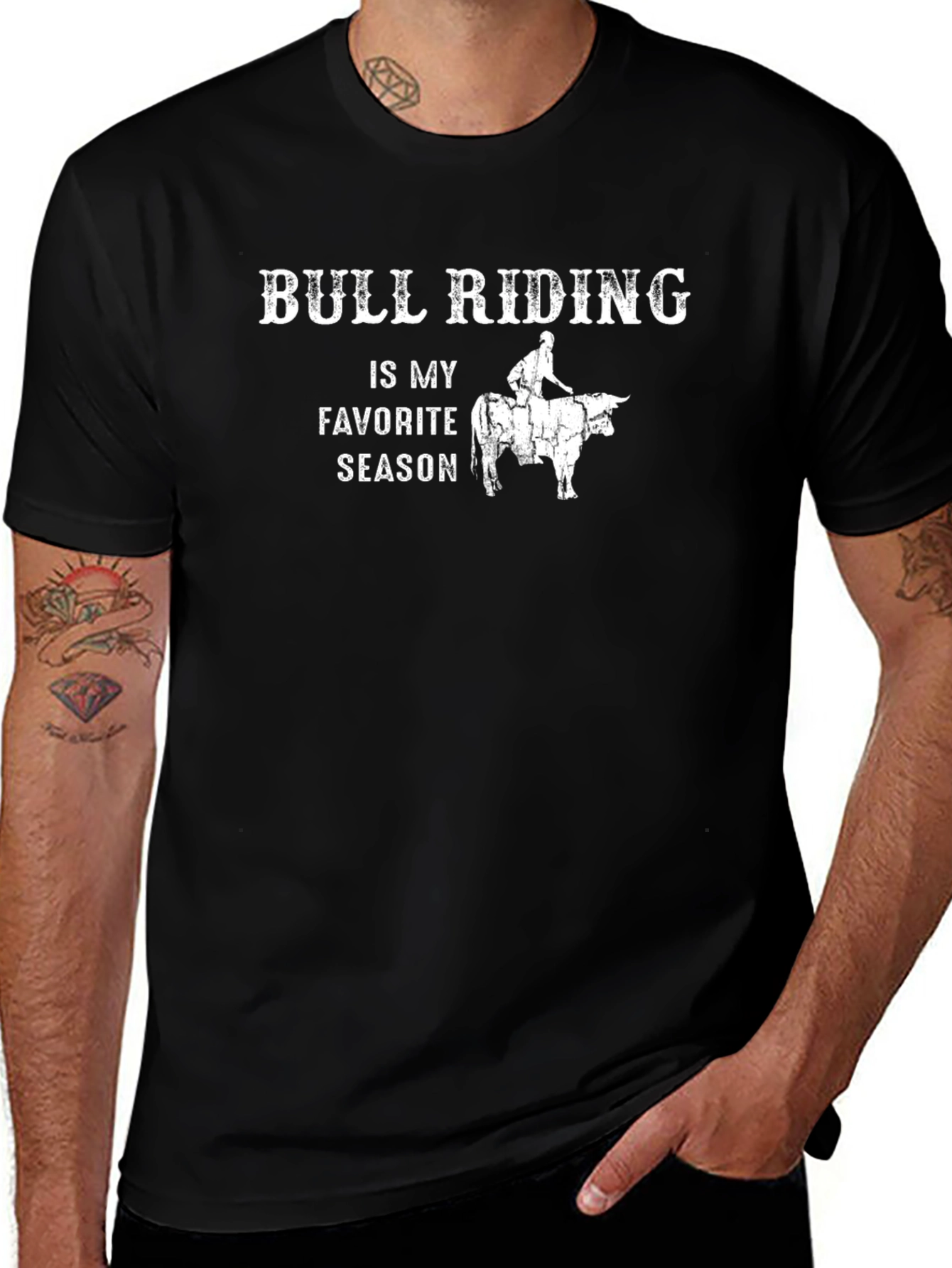 Bull Riding Favorite Season Black T-Shirt