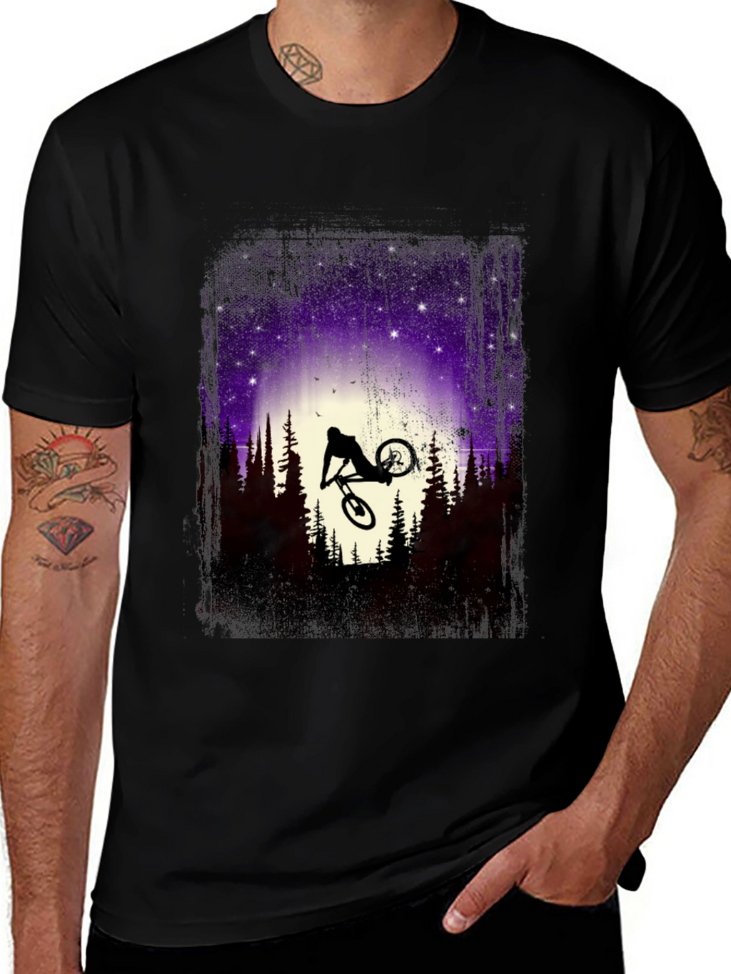 Mountain Bike Silhouette Graphic Tee - Nature Adventure Shirt