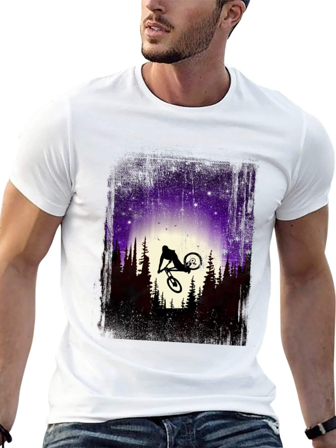 Mountain Bike Silhouette Graphic Tee - Nature Adventure Shirt