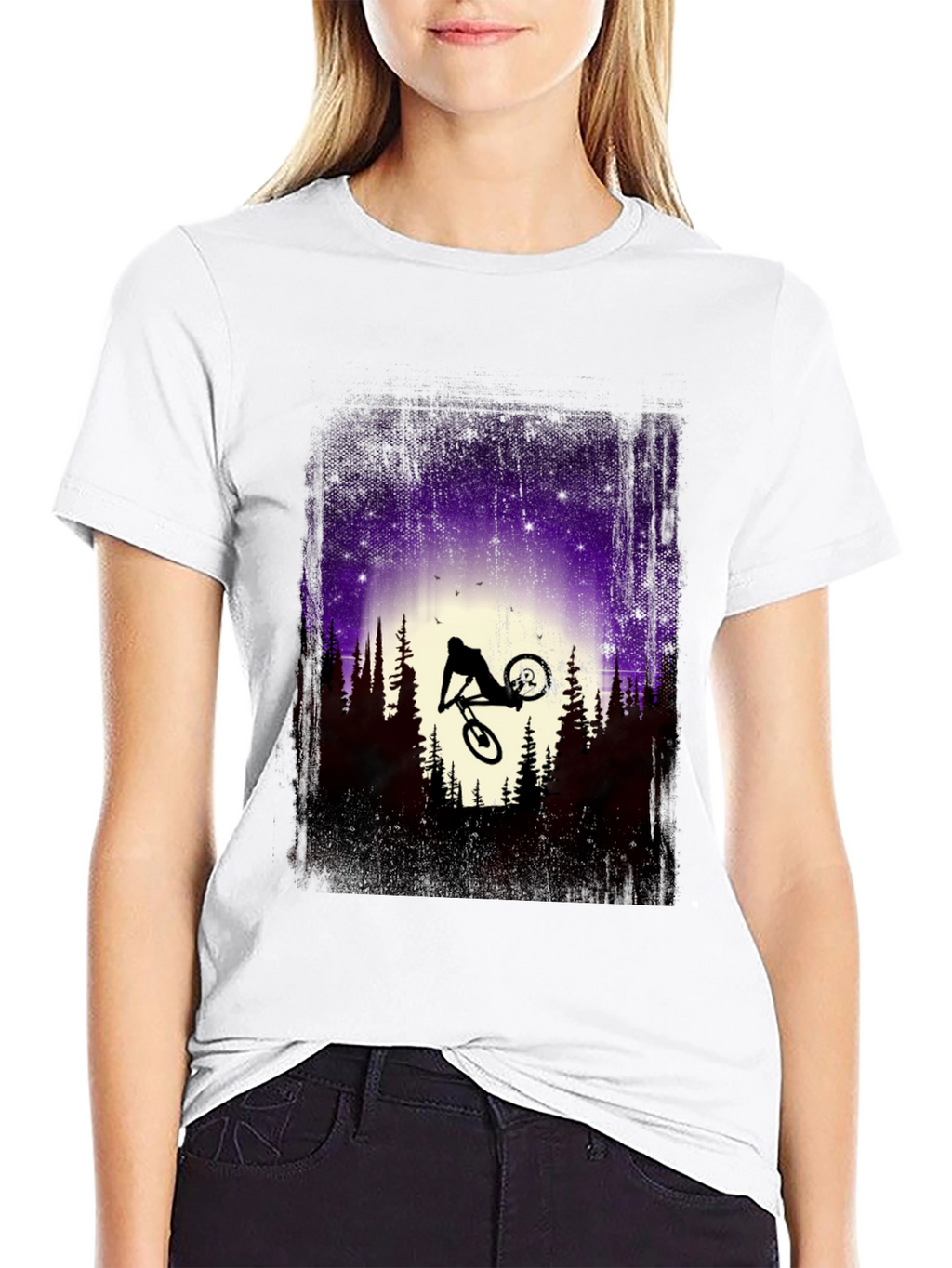 Mountain Bike Silhouette Graphic Tee - Nature Adventure Shirt