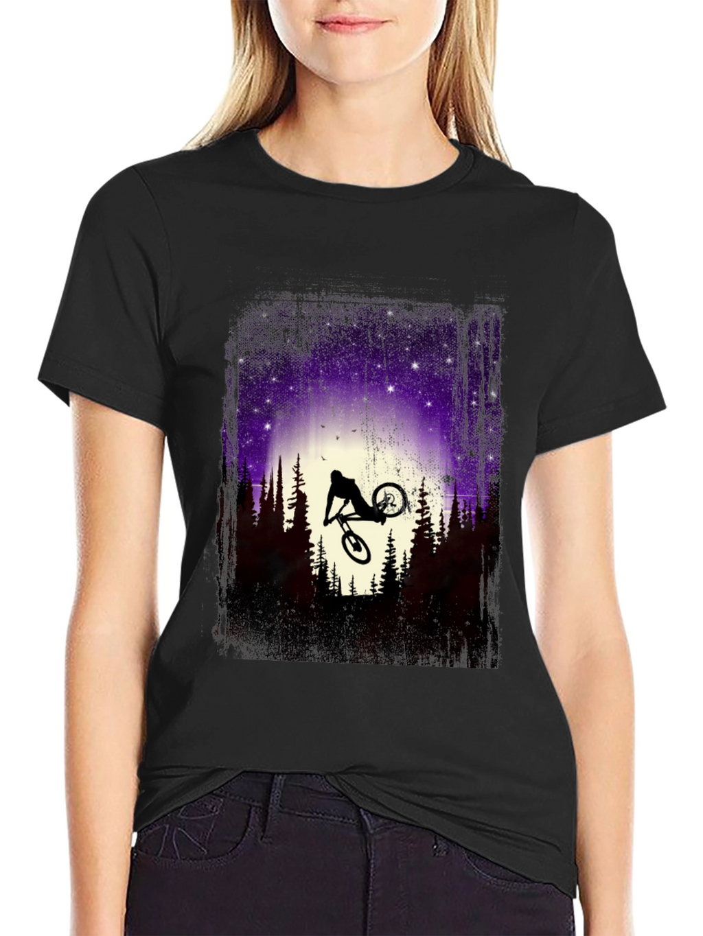 Mountain Bike Silhouette Graphic Tee - Nature Adventure Shirt