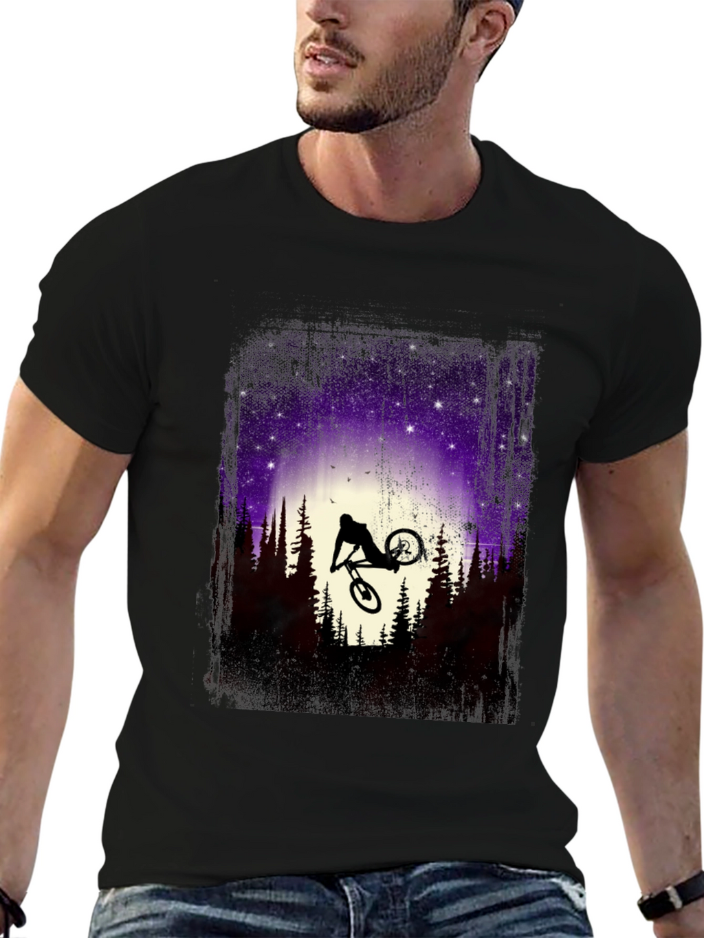 Mountain Bike Silhouette Graphic Tee - Nature Adventure Shirt