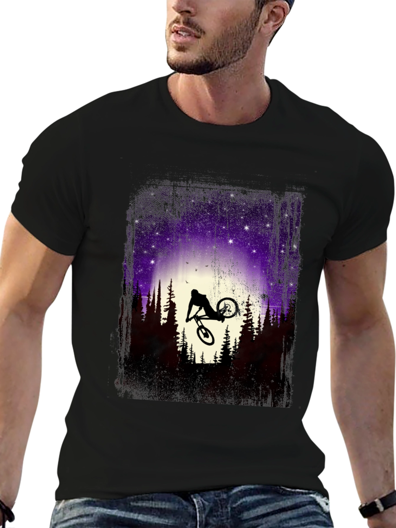Mountain Bike Silhouette Graphic Tee - Nature Adventure Shirt