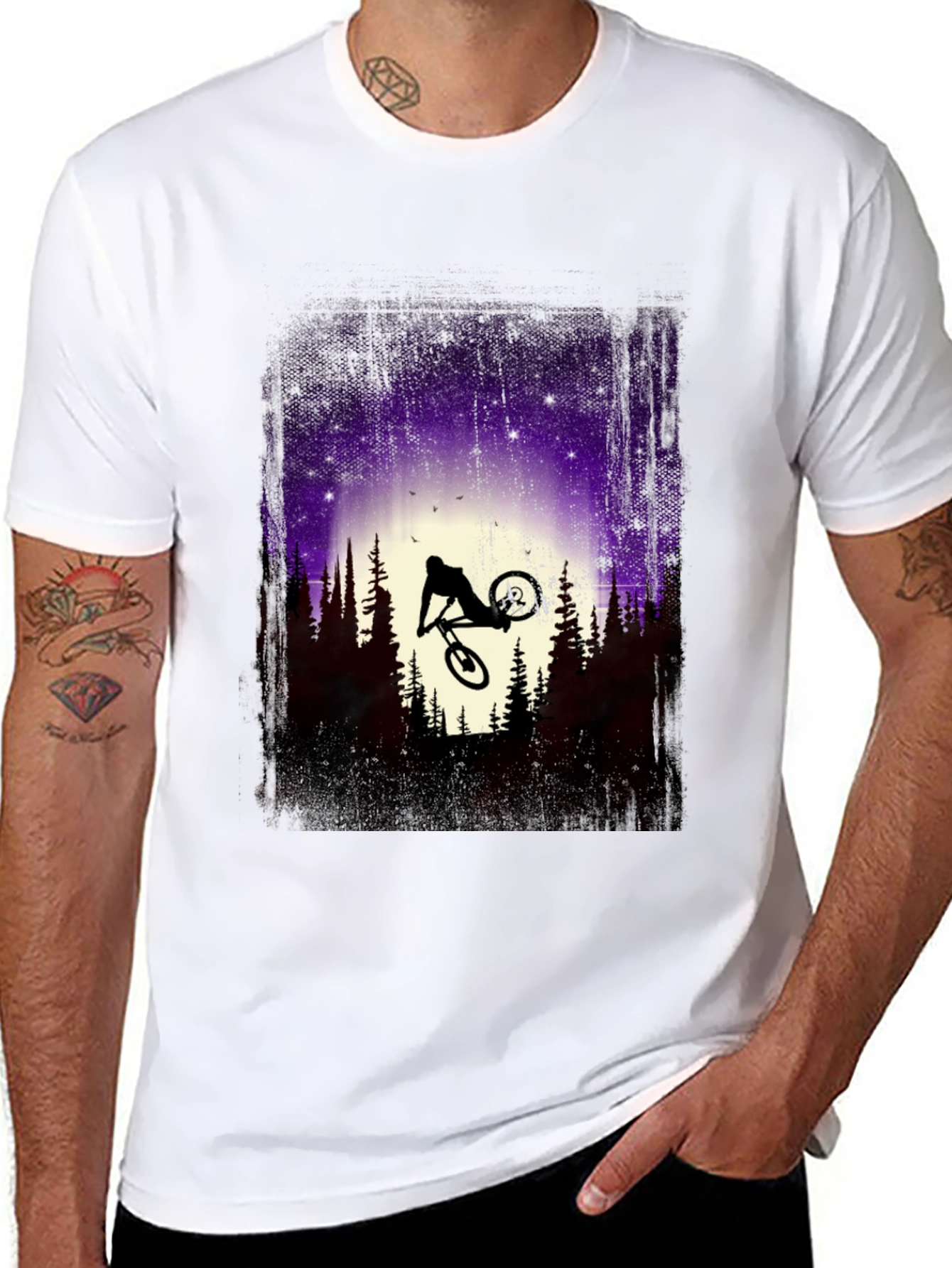 Mountain Bike Silhouette Graphic Tee - Nature Adventure Shirt
