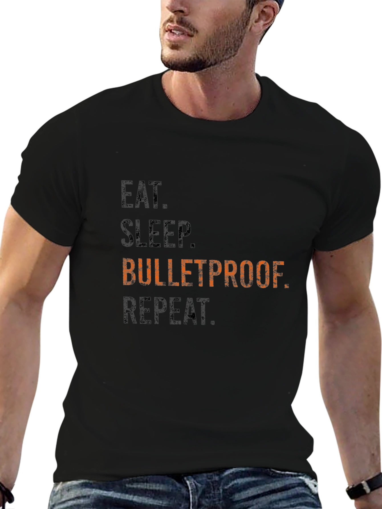 Eat Sleep Bulletproof Repeat Graphic Tee - Black