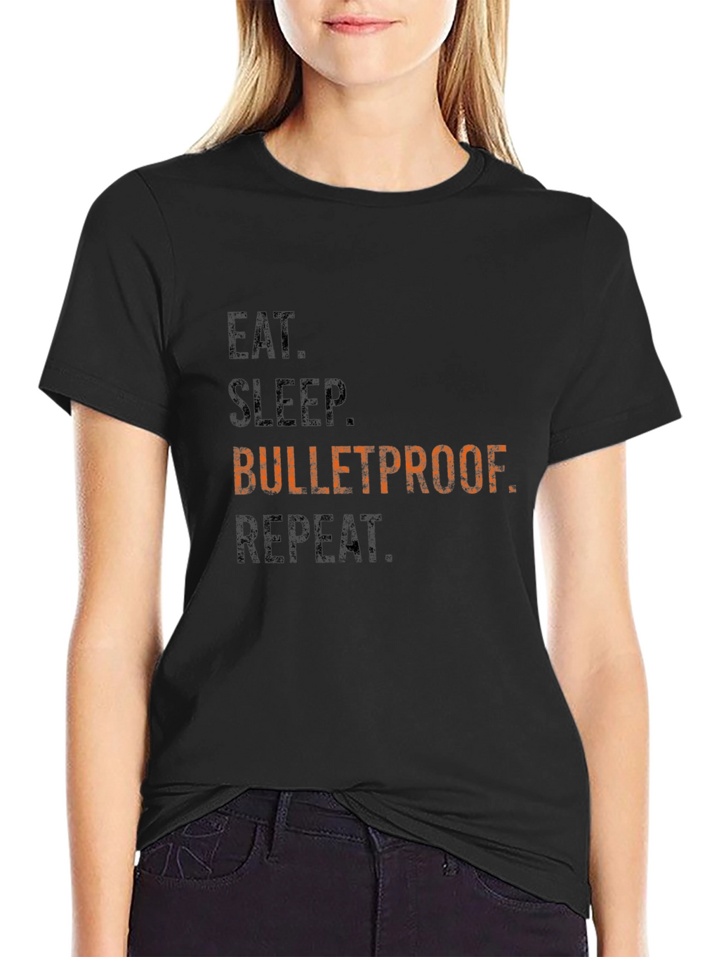 Eat Sleep Bulletproof Repeat Graphic Tee - Black