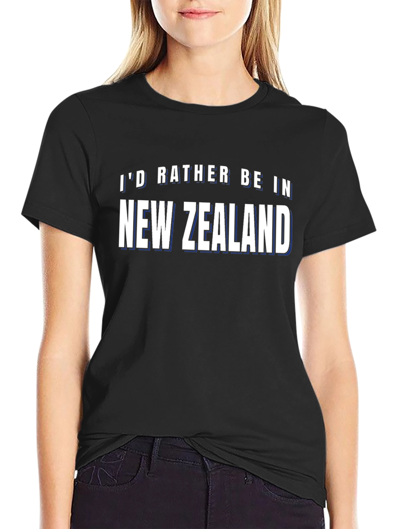 Id Rather Be In New Zealand Black T-Shirt