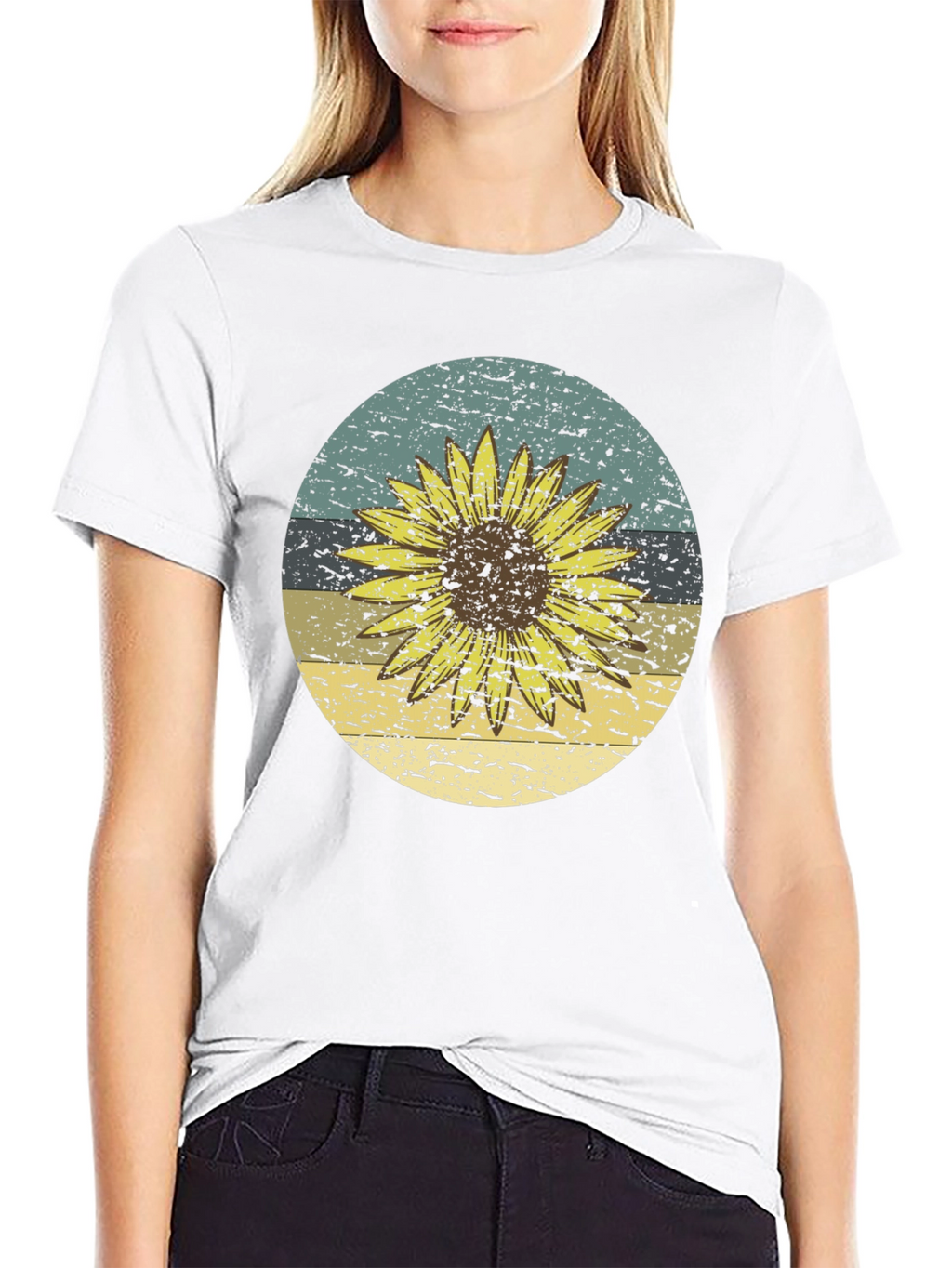 Retro Sunflower Graphic Tee - Black