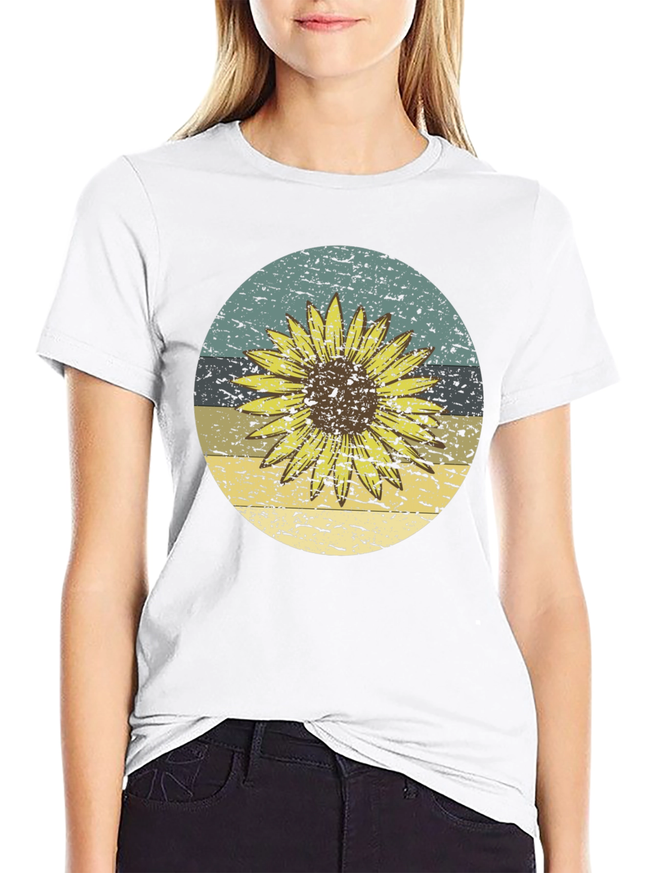 Retro Sunflower Graphic Tee - Black