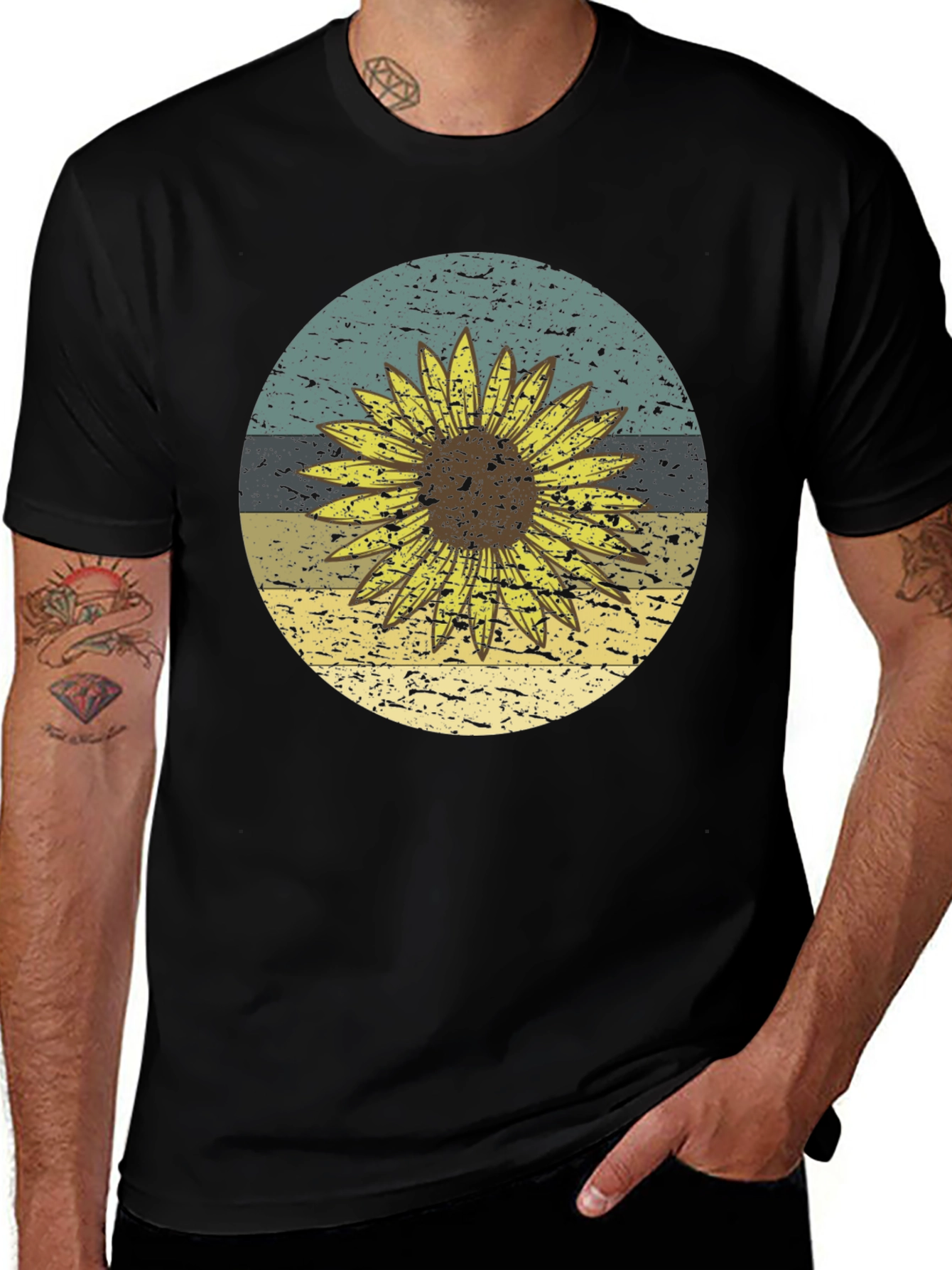 Retro Sunflower Graphic Tee - Black