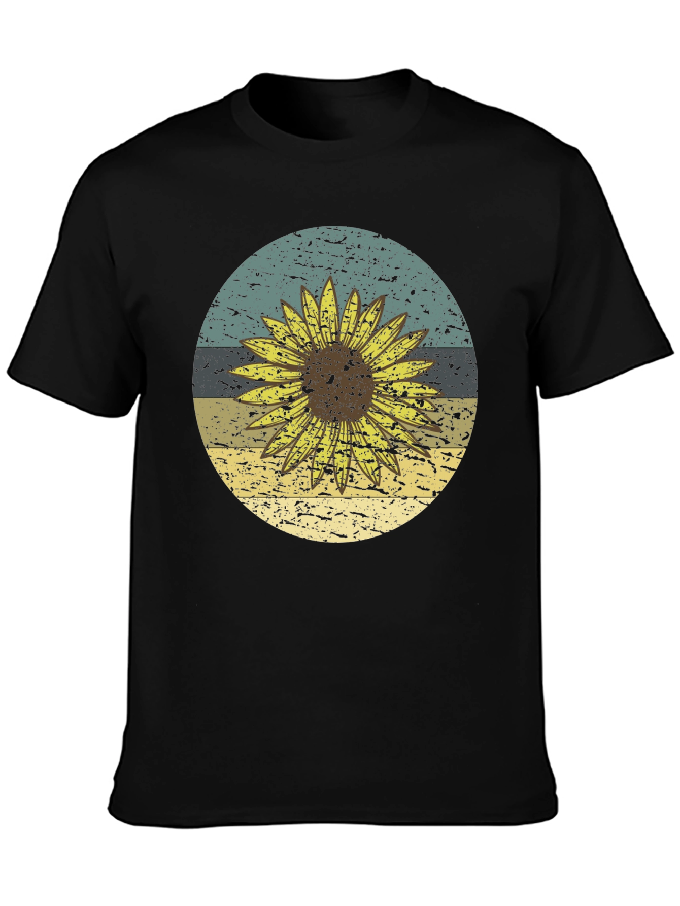 Retro Sunflower Graphic Tee - Black