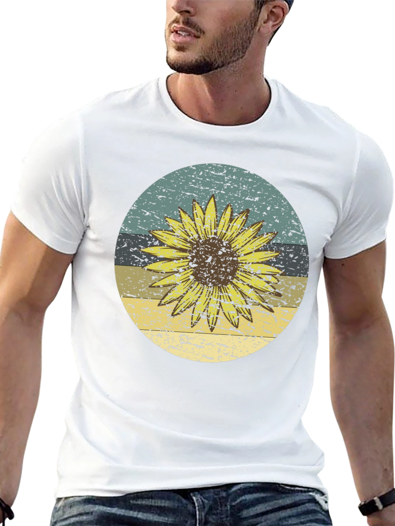Retro Sunflower Graphic Tee - Black