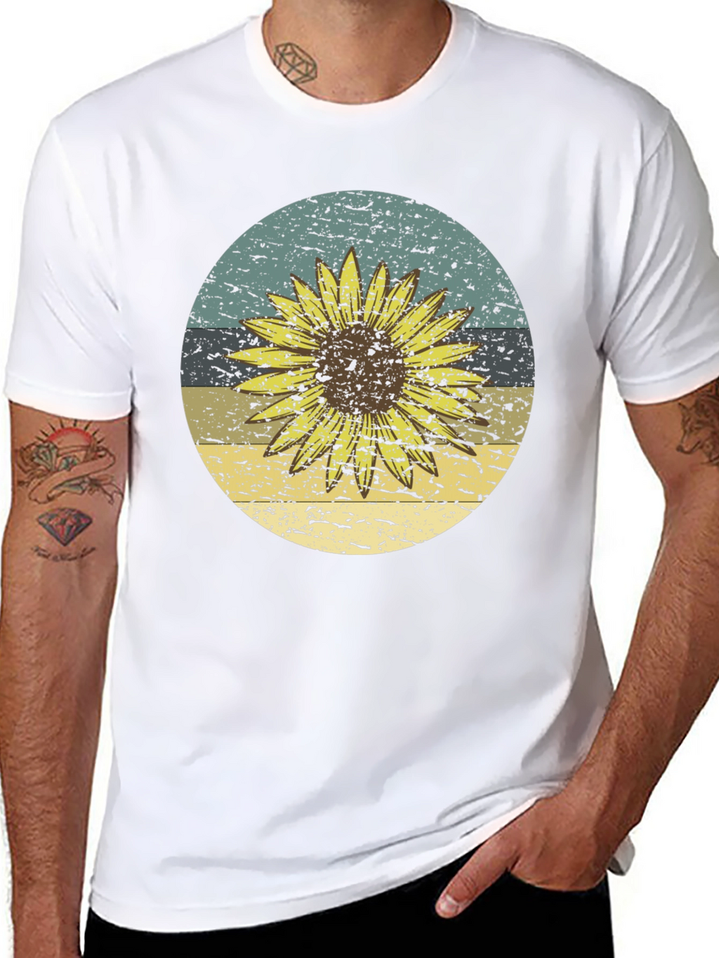 Retro Sunflower Graphic Tee - Black