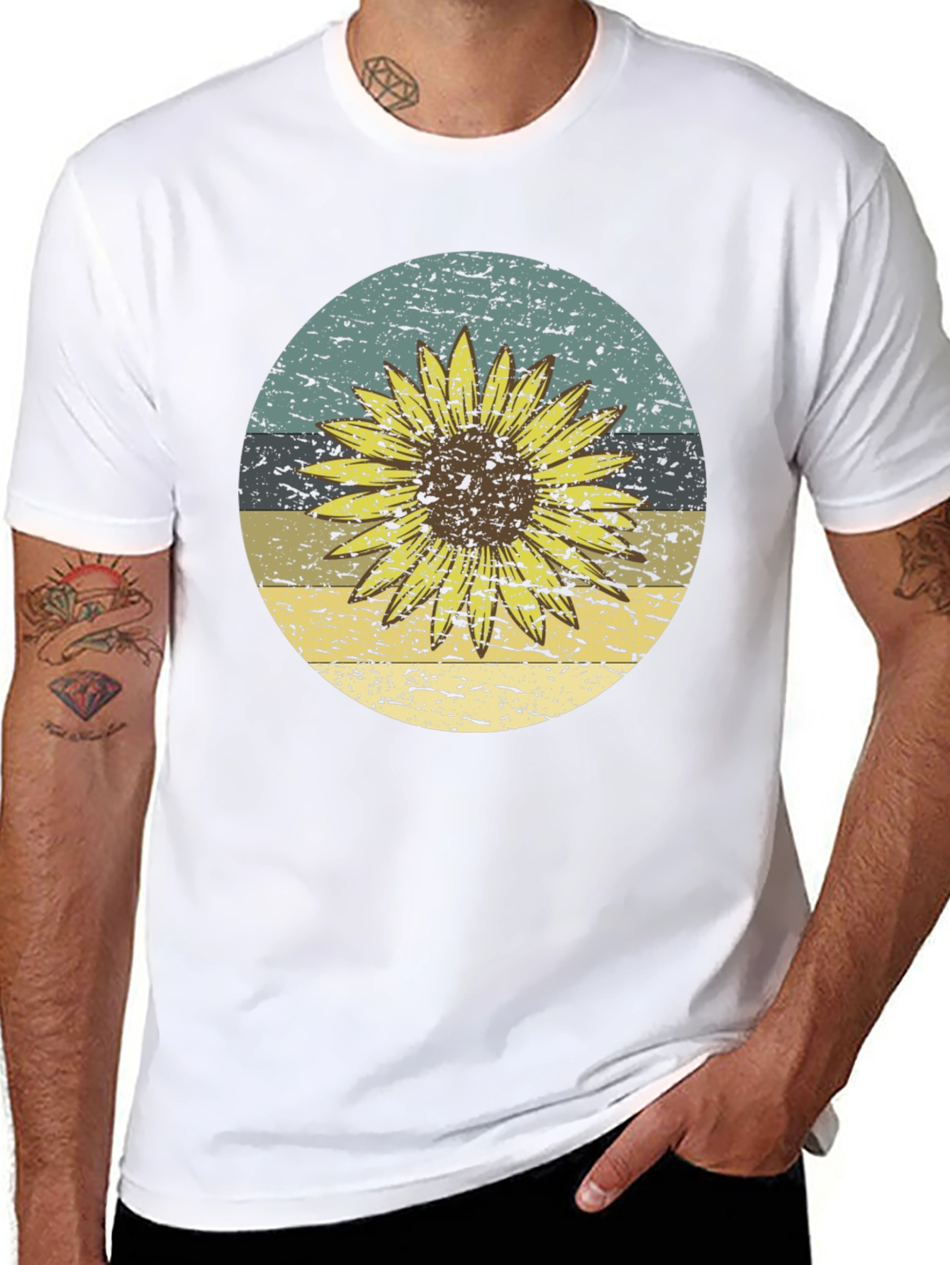 Retro Sunflower Graphic Tee - Black